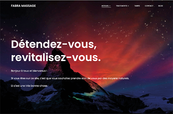 Le site Fabra Massage avant mon intervention